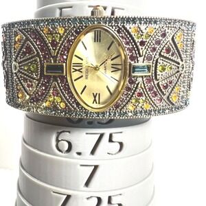 Heidi‎ Daus Womens Cuff Watch 87098 Hinged Crystal Jeweled Works New Batter